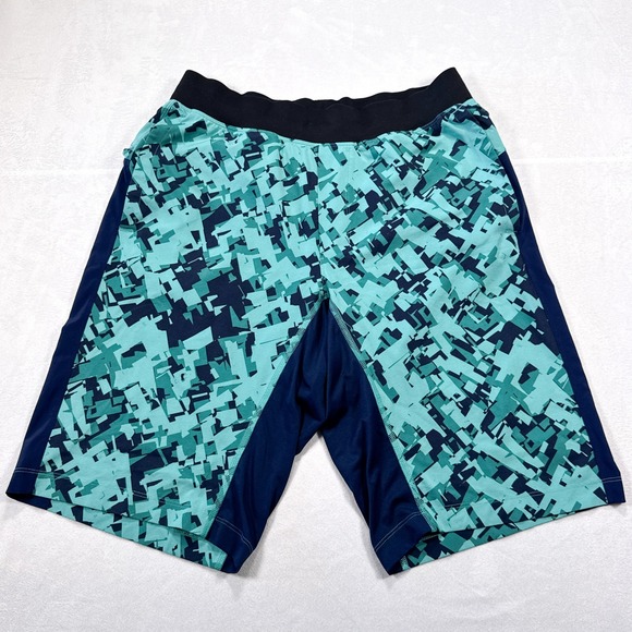 LULULEMON Men's Size M Teal Blue Geometric 11" T.H.E. Linerless Athletic Shorts - Picture 1 of 6